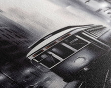 Carregar imagem no visualizador da galeria, Brooklyn Street Car Trolley, Framed Canvas Print, Retro Charcoal Drawing of NYC in The Rain
