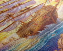 Cargar imagen en el visor de la galería, Filigree Pirate Ship Plaque Art, Framed Canvas Print, Fantasy Wall Art, Wall Decor, Pirate Wal Art, Gift For Him, Kid&#39;s Room
