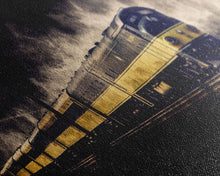 Carregar imagem no visualizador da galeria, Black Yellow Locomotive Wall Decor, Railroad Wall Decor, Railway Wall Art, Panoramic Wall Decor, Canvas Print, Wall Art, Framed Canvas Art
