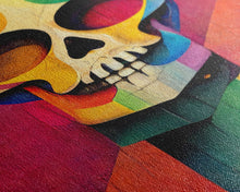 Cargar imagen en el visor de la galería, Cool Skull art, canvas print, sugar skull wall decor, skeleton face painting, abstract art deco style Halloween art
