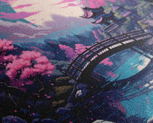 Load image into Gallery viewer, Japanese Art- Wabi Sabi Style Japanese Synthwave Pagoda, Game Room Art, Framed Canvas Print, Framed Art, Framed Painting, Retro Aesthetic
