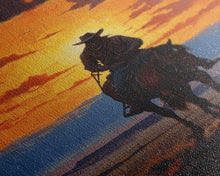 Load image into Gallery viewer, Cowboy Silhouette Wall Art, Western Wall Decor, Sunset Wall Art, Canvas Print, Wall Art, Vertical Art, Teen Boy Wall Art, Rustic Wall Decor
