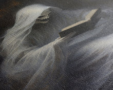 Load image into Gallery viewer, He&#39;s really into that book man, why is that ghost reading? Spooky Victorian Halloween Oil Painting Canvas Print, Halloween Decorations

