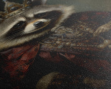 Load image into Gallery viewer, The Raccoon King, Framed Canvas Print Or Canvas, Victorian Animal Print Oil Painting, Funny Halloween Decor
