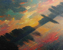 Cargar imagen en el visor de la galería, Cool Sunset Over The Lake, Ready To Hang Canvas Print, Panoramic Art, Lakehouse Wall Decor, Lake House Art, Beach House Art
