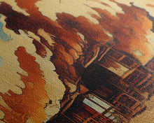 Load image into Gallery viewer, Wild West Canvas Art, Ready To Hang Canvas Print, Panoramic Art, Old West Saloon On Fire
