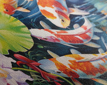 Load image into Gallery viewer, The Koi Pond Framed Canvas Print, Koi Fish Decor, Koi Fish Garden Wall Art, Koi Fish and Lilly Pads
