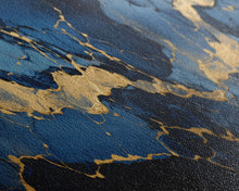 Carregar imagem no visualizador da galeria, Black, Blue and Gold Marble Canvas Wall Art, Abstract Canvas Art, Panoramic Art, Large Wall Art, Marble Wall Decor, Large Canvas Modern Art
