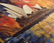 Carregar imagem no visualizador da galeria, Abstract Painting of the Sydney Opera House, Framed Canvas Print, Van Gogh Inspired Australia Art, Paint of Sydney
