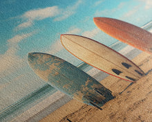 Load image into Gallery viewer, Surf Board Art, Framed Canvas Print, Surf Decor, Surf Art, Surfboard Wall Art, Surf Wall Art, Surf Poster, Surf Board Decor, Beach House Art
