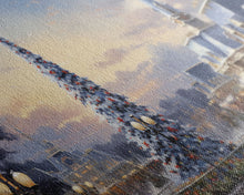 Cargar imagen en el visor de la galería, Christmas Decor Handmade, Framed Canvas Print, Beautiful Winter Wonderland Christmas Village, Christmas Tree Art
