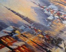 Cargar imagen en el visor de la galería, Christmas Centerpiece Wall Art - Framed Canvas Print - Winter Wonderland Victorian Village Decorated for Christmas Canvas Wall Art
