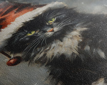 Carregar imagem no visualizador da galeria, Black Christmas Cat Wearing A Santa Hat, Framed Canvas Print, Christmas Decor, Xmas Wall Art, Holiday Decor, Seasonal Wall Decor
