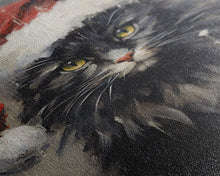 Cargar imagen en el visor de la galería, Christmas Cat In His Christmas Hat, Framed Canvas Print, Holiday Decor, Framed Canvas Print, Seasonal Wall Art
