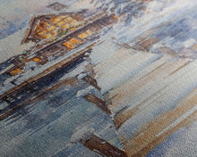 Cargar imagen en el visor de la galería, Christmas At The Lake, Framed Canvas Print, Wood Frame Lake House Decor, Winter Lakehouse Art
