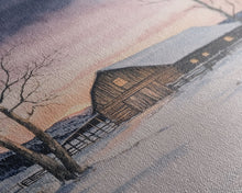 Load image into Gallery viewer, Barn In The Winter, Framed Canvas Print, Winter Landscape Print, Rustic Christmas Art, Primitive Decor
