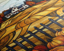 Load image into Gallery viewer, Cozy Fall Farmhouse With Pumpkins Framed Canvas Print Autumn Wall Art Country Farmhouse Decor Best Gift Idea Above Sofa Seasonal Art
