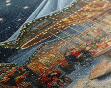 Cargar imagen en el visor de la galería, Christmas Carousel at a Snowy Night Market with Festive Lights and Ornaments, Framed Canvas Print for Christmas Wall Decor
