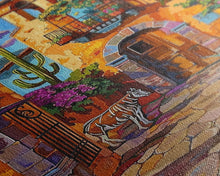 Carregar imagem no visualizador da galeria, Bright Mexican Style Courtyard Tall Art Framed Canvas Print Featuring Vibrant Architecture And Desert Scenery
