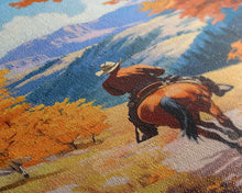 Load image into Gallery viewer, Cowboy Riding Through Autumn Mountains Framed Canvas Print Fall Landscape Art Christmas Decor Seasonal Wall Art Cowboy Christmas Gift Idea
