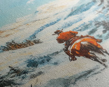 Load image into Gallery viewer, Cowboy Riding Through Snowy Mountains Framed Canvas Print Christmas Wall Art Winter Wonderland Decor Seasonal Wall Art Christmas Gift Idea
