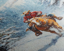 Load image into Gallery viewer, Cowboy Walking Through Snowy Winter Forest Canvas Print, Western Christmas Art Gift, Holiday Wall Decor, Rustic Art, Framed Canvas Print
