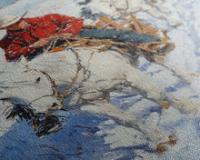 Load image into Gallery viewer, Cowboy Riding Horses in Snow Canvas Print, Winter Wall Art, Rustic Christmas Decor, Holiday Gift Idea, Seasonal Art, Framed Canvas Print
