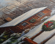 Load image into Gallery viewer, Snowy Log Cabin With Wreath And Fence Framed Canvas Print Rustic Winter Scene With Cozy Cabin In Snow Perfect Christmas Home Decor Wall Art
