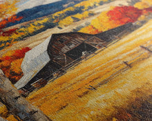 Load image into Gallery viewer, Countryside Barn in Autumn Framed Canvas Print, Bright Fall Landscape Birch Trees, Rustic Wall Art Country Home or Farmhouse Autumn Decor
