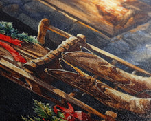 Carregar imagem no visualizador da galeria, Canvas Print Rocking Chair and Cowboy Boots by Fireplace, Cozy Christmas Decor, Western Holiday Wall Art, Rustic Christmas Scene
