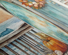 Load image into Gallery viewer, Coastal Surfboard and Pumpkins Fall Scene, Framed Canvas Print, Autumn Beach Decor, Fall Home Decor, Wall Art, Coastal Autumn Wall Print
