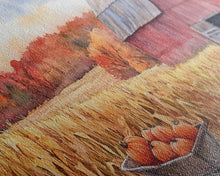 Carregar imagem no visualizador da galeria, Autumn Barn with Pumpkins in Wheelbarrow, Farmhouse Fall Decor, Framed Canvas Print, Seasonal Wall Art, Country Home Decor, Gift Idea
