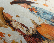 Carregar imagem no visualizador da galeria, Cute Cowboy and Cowgirl In a Pumpkin Patch, Framed Canvas Print, 1950s Style Wall Art, Nursery Decor
