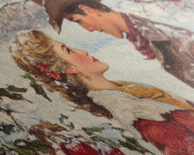 Load image into Gallery viewer, Cowboy and Cowgirl meet under the mistletoe, framed canvas print, cute winter wall art, Christmas home decor, seasonal rustic decor
