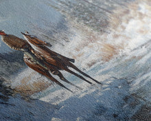 Load image into Gallery viewer, Cowboy riding horse through vibrant autumn forest, Framed Canvas Print, tall fall wall art, rustic western decor, moody landscape
