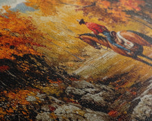 Load image into Gallery viewer, Cowboy resting in the snow with white pink background, Framed Canvas Print, minimalist winter wall art, western home decor, seasonal artwork
