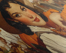 Load image into Gallery viewer, Cowgirl In A Pumpkin Patch, Framed Canvas Print, Retro Style Fall or Thanksgiving Wall Art, Farmhouse Decor, Christmas Wall Decor Gift
