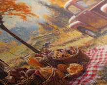 Carregar imagem no visualizador da galeria, Fall Picnic Afternoon Framed Canvas Print, Rustic Farmhouse Decor, Autumn Country Landscape Art, Modern Farmhouse Wall Art, Seasonal Gift
