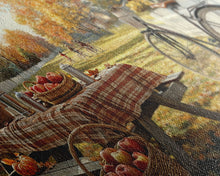 Load image into Gallery viewer, Autumn picnic with apples and plaid tablecloth, fall farmhouse decor, canvas print, country autumn art, autumn wall decor
