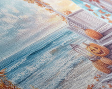 Carregar imagem no visualizador da galeria, Fall Beachfront Porch With Pumpkins Autumn Decor Framed Canvas Print, Coastal Autumn Home Decor Wall Art Beach Vibes
