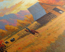 Carregar imagem no visualizador da galeria, Autumn Cowboy Farm Framed Canvas Print, Cozy Fall Farmhouse Wall Art, Country Western Landscape Decor, Best Gift Seasonal Wall Art
