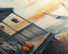 Load image into Gallery viewer, Cozy Autumn Porch with Pumpkins Framed Canvas Print, Warm Sunset Beach Scene Perfect Fall Seasonal Wall Art and Home Decor
