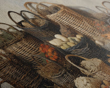 Load image into Gallery viewer, Cornucopia Wall Art, Basket Wall Decor Framed Canvas Print, Boho Wall Art, Wicker Round Bowl Art, Wicker Wall Art Print, Fall Decor
