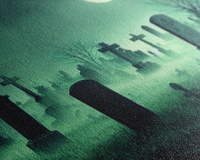 Carregar imagem no visualizador da galeria, Full Moon Over A Haunted Cemetery At Night, Spooky Creepy Graveyard, ready to hang canvas print wall art, Halloween Art
