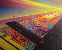 Load image into Gallery viewer, Box car graffiti art, wall decor, train box car, ready to hang canvas print wall art, rainbow train wall art
