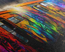 Load image into Gallery viewer, Box car graffiti art, wall decor, train box car, ready to hang canvas print wall art, rainbow train wall art
