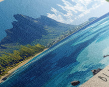 Load image into Gallery viewer, Blue Bay, Mauritius Panoramic Print, Vacation Gift, Mauritius Wall Art, Beach Painting, Beach Decor, Large Wall Art, Wood Frame Art
