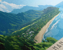 Cargar imagen en el visor de la galería, Hanalei Bay, Hawaii Panoramic Beach Print, Vacation Gift, Hawaii Wall Art, Framed Canvas Print, Framed Beach Painting
