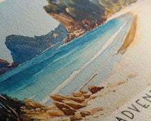 Carregar imagem no visualizador da galeria, Adventure Bay, Australia Watercolor Beach Print, Vacation Gift, Australia Wall Art, Framed Canvas Print, Framed Beach Painting
