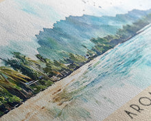 Load image into Gallery viewer, Aroa Beach, Cook Islands Watercolor Print, Vacation Gift, Cook Islands Wall Art, Beach Painting, Beach Decor, Large Wall Art, Wood Frame Art
